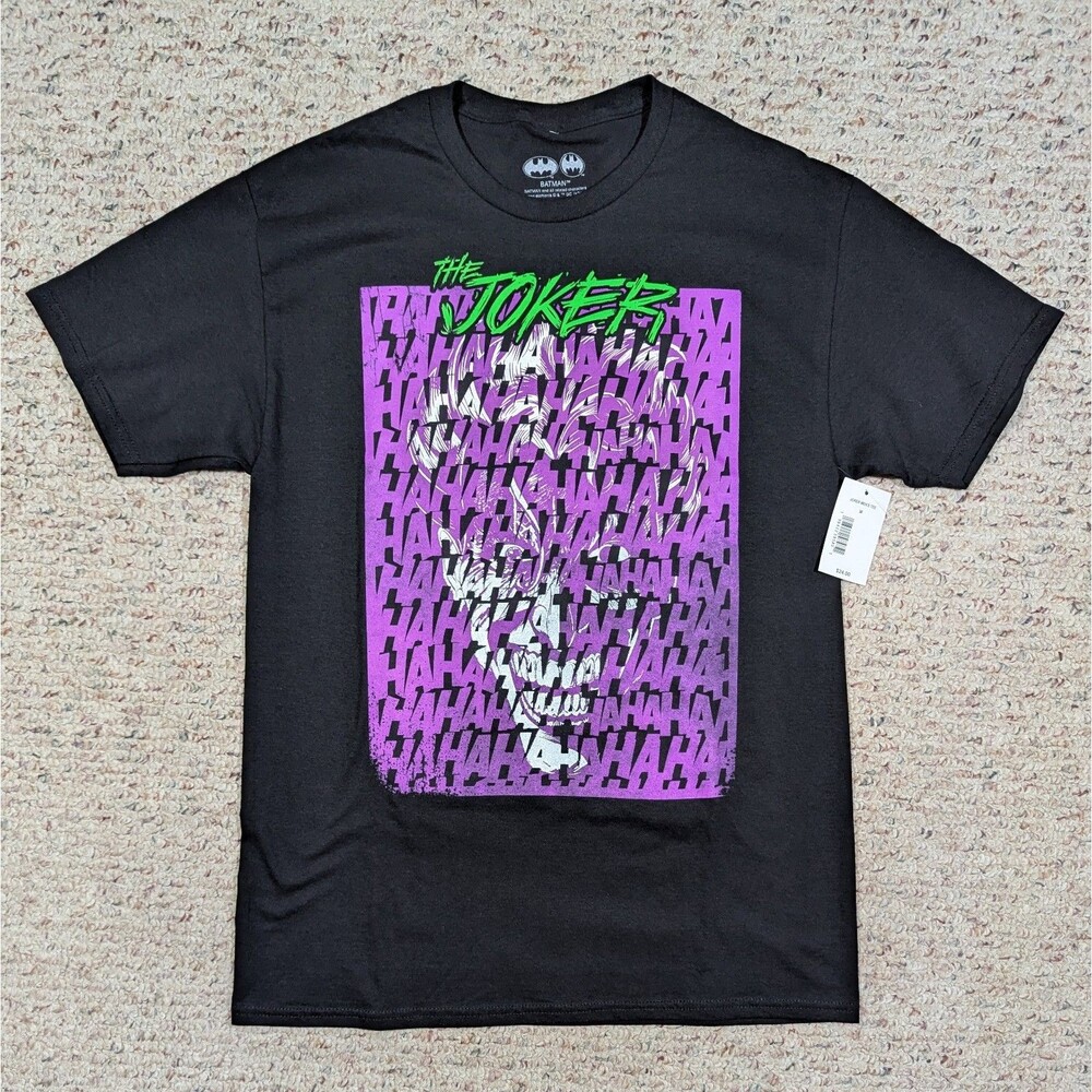 Batman Joker T-Shirt Laughing HA Mens MED Black DC Comics NWT 2024 Graphic Tee